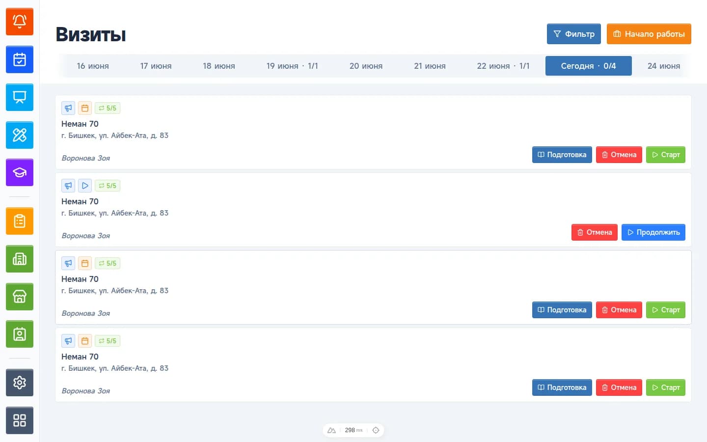 A rep's daily visit list in W-CRM
